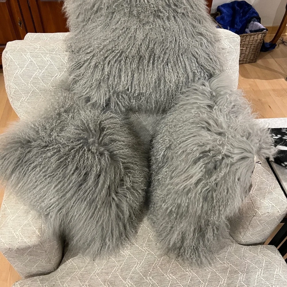 Mongolian Lamb Grey accent pillows (3)